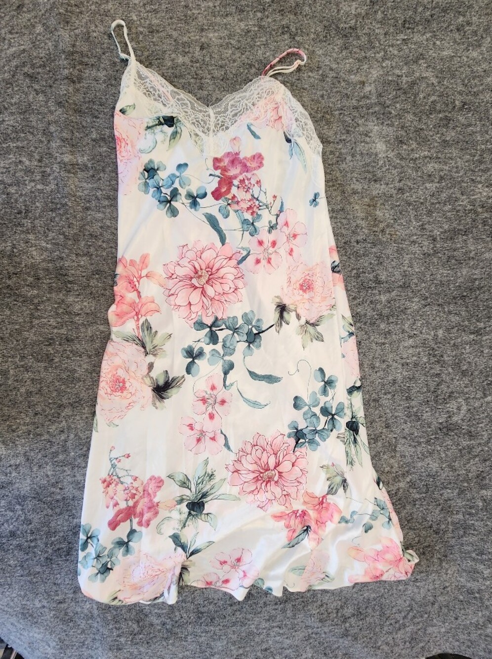 Linea Donatella White Floral Lace Trim Chemise XL